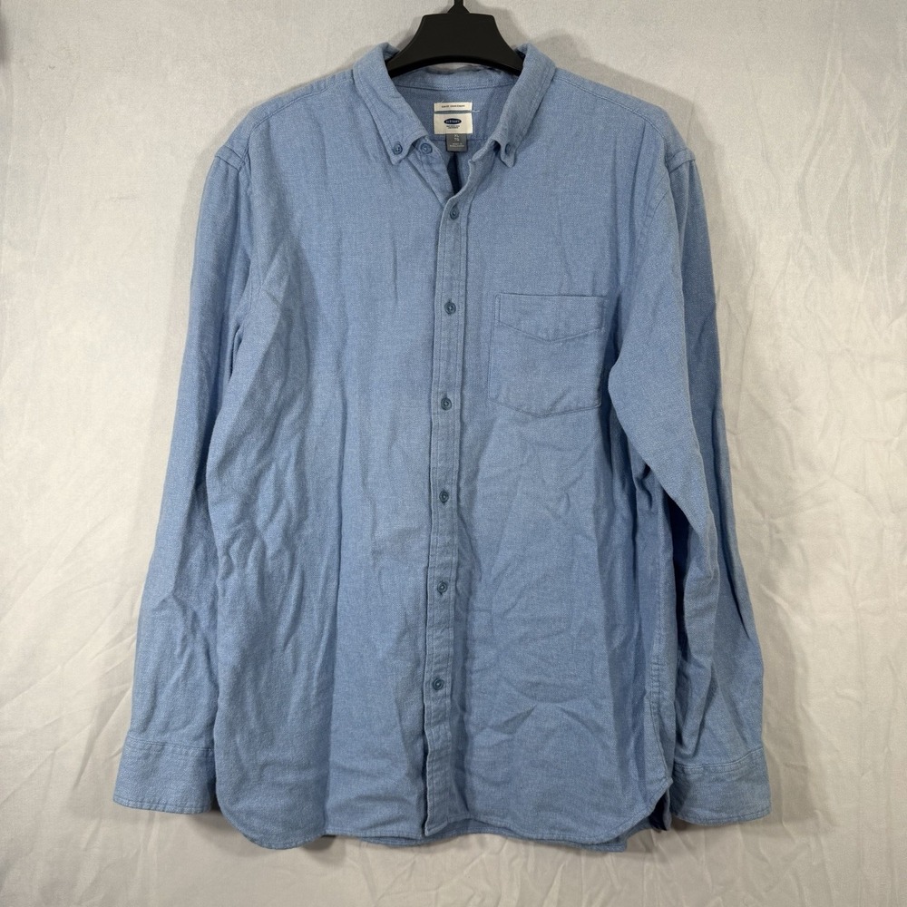Old Navy Men's Soft Long Sleeve Flannel Shirt Solid Blue Size XL Slim Fit Button